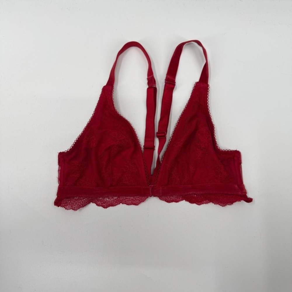 Victoria's Secret Bra Size S Red Velvet Trim Lace Wire Free‎ Bralette Triangle